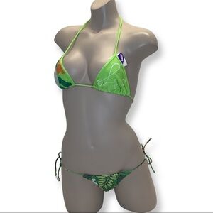 Recco Brazilian Tropical Green Side Ties Bikini Set New With Tags